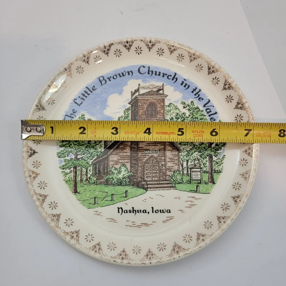 Vintage Souvenir Plate Gold Trim The Little Brown Church in the Vale Nashua Iowa